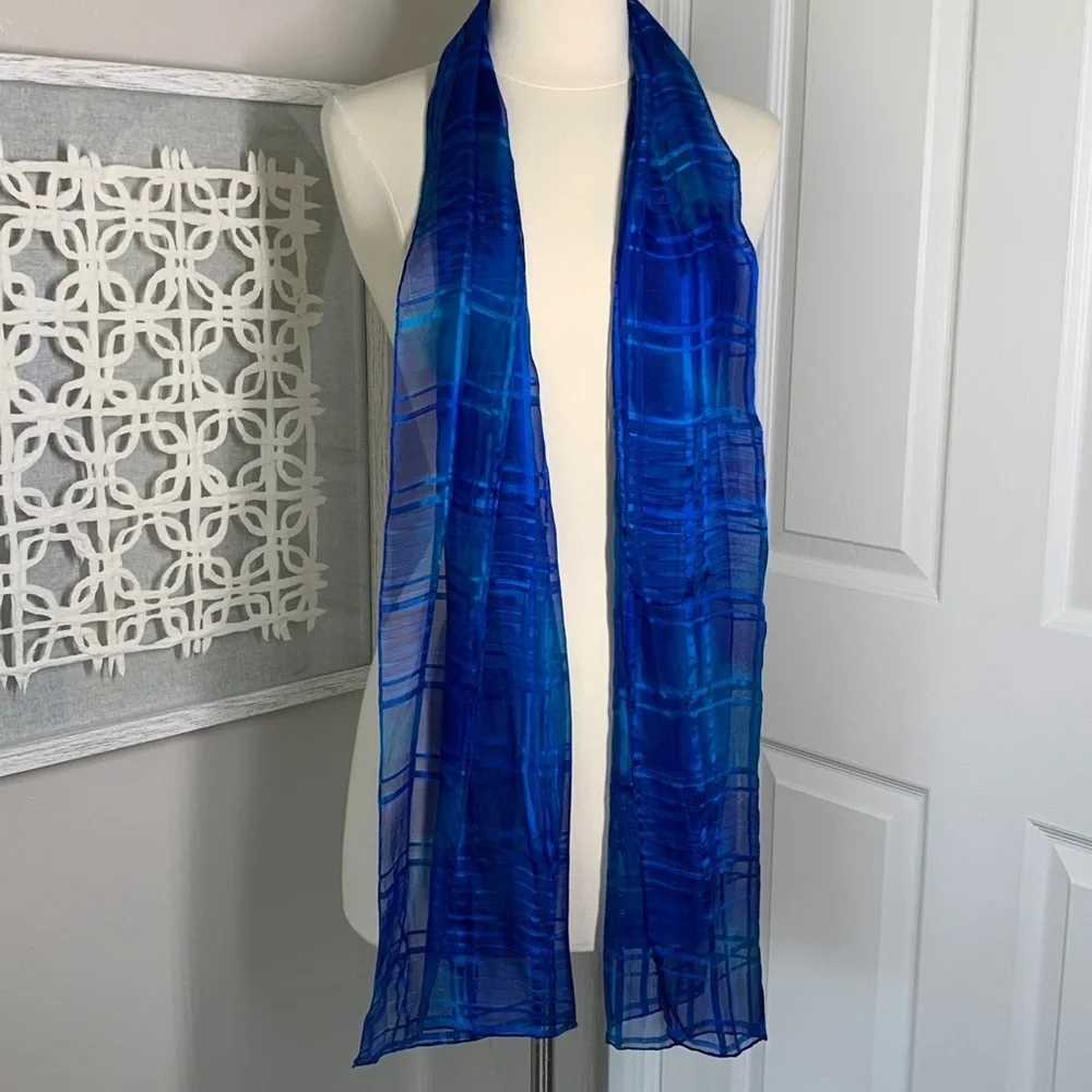 Blue silk plaid scarf